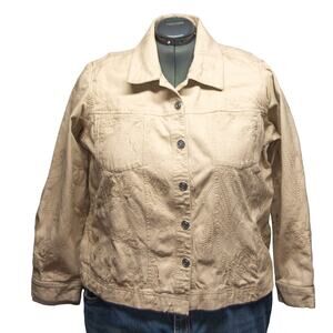 STUDIO WORKS Women's Plus Size 2X Embroidered Denim Jacket 100% Cotton Coat